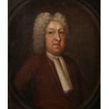 18th Century English School. Bust Portrait of a Wigged Man, wearing a Brown Coat with a White Stock,