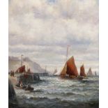 William Thornley (act.1858-1898) British. A Shipping Scene by a Harbour, Oil on Canvas, Signed,