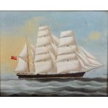 Early 19th Century Chinese School. A Three Masted Ship, Oil on Canvas, 15.5" x 19.5".