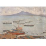 Early 20th Century Italian School. An Italian Fleet off the Coast of Naples, Oil on Canvas,