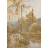 Wiggs Kinnaird (1870-1930) British. A River Landscape, with Silver Birches, Watercolour, Signed, 14"