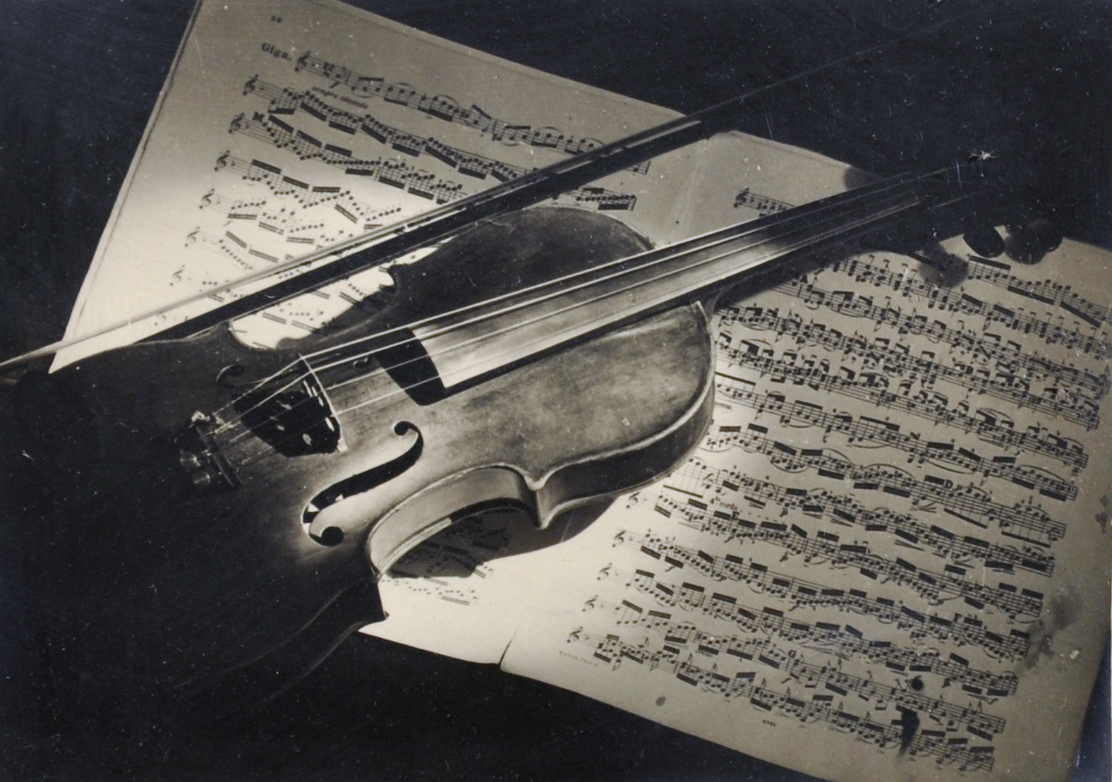 Jean Roubier (1896-1967) French. Study of a Violin with Music Sheets, Photograph, Signed,