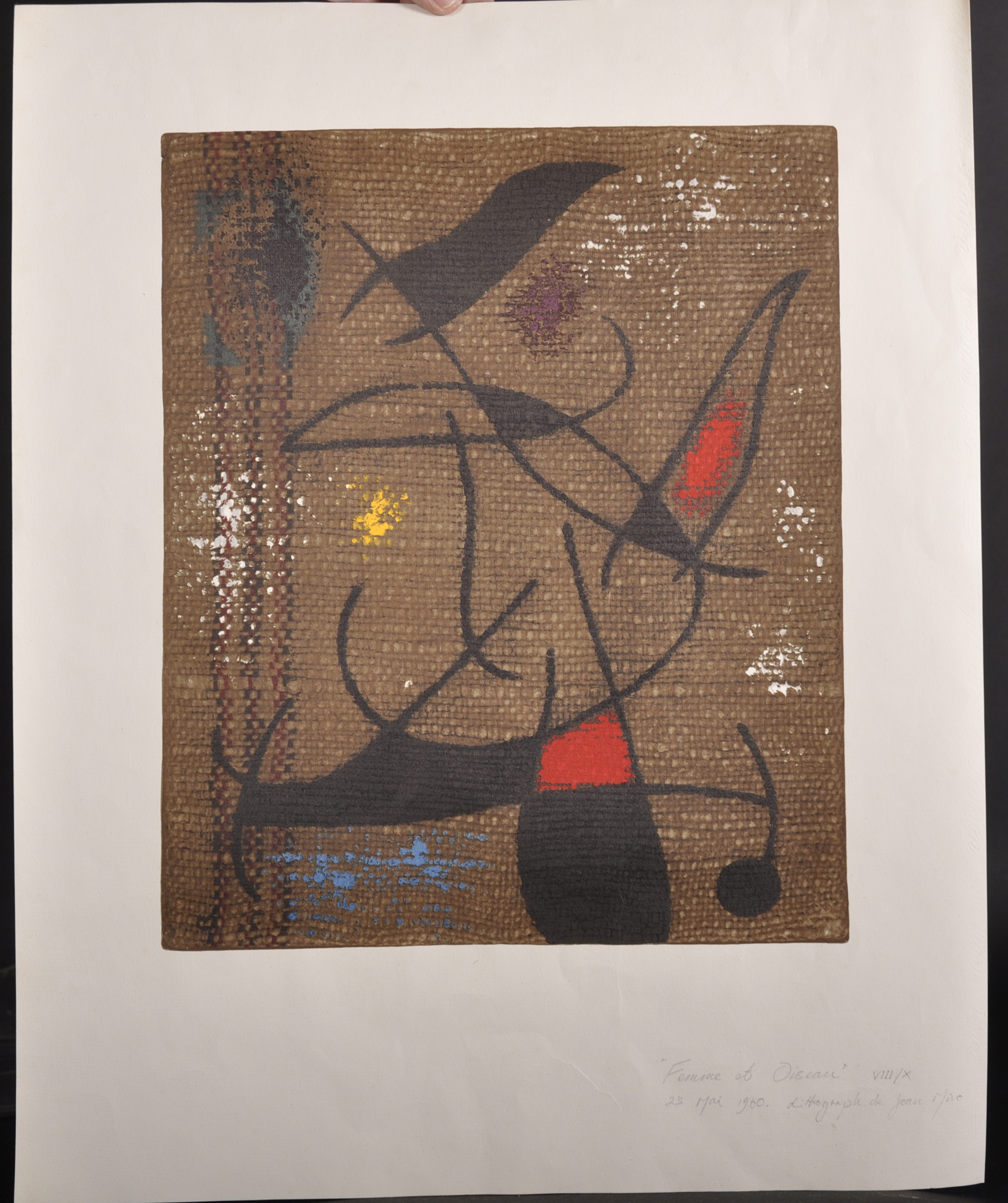 After Joan Miro (1893-1983) Spanish. "Femine et Oiseau, VIII/X", Lithograph, Inscribed and Dated ' - Image 2 of 4