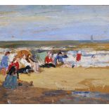 Jean Dryden Alexander (1911-1994) British. "Seaside Scene", a Beach Scene with Figures, Oil on