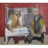 William Kempster (1914-1977) British. Two Workmen seated at a Table, Mixed Media, 8.25" x 9.5".