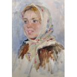 Nikolai Nikolaevitch Baskakov (1918-1993) Russian. Sketch of a Young Woman, wearing a Scarf, Oil