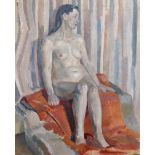 Geoffrey Underwood (1927-2000) British. A Female Nude, Seated on a Red Rug in an Interior, Oil on