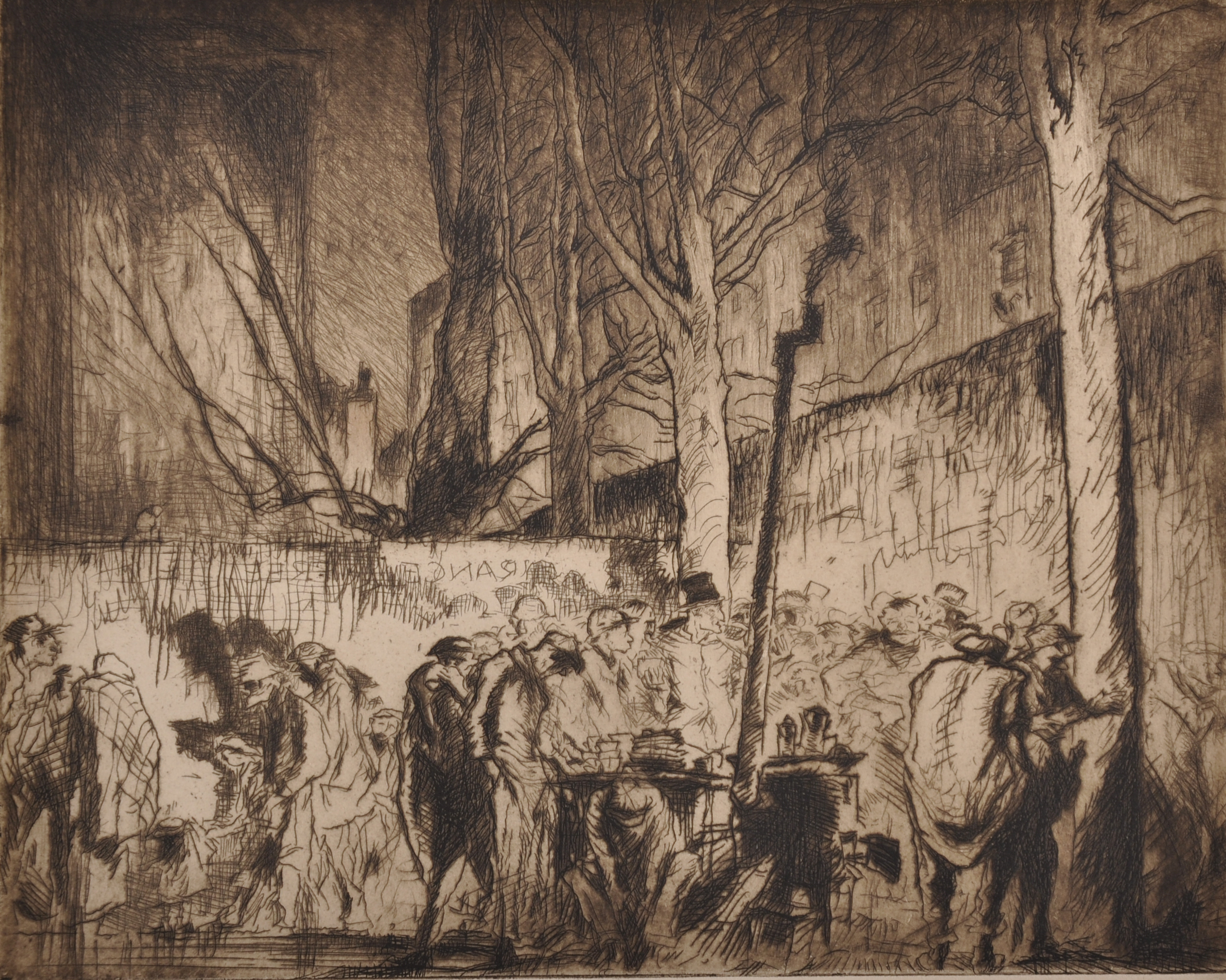 Sir Frank William Brangwyn (1867-1956) British. Homeless Figures, Etching, Signed in Pencil,