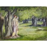 Harold Hope Read (1881-1959) British. Two Young Ladies by a Tree, with other figures Hiding in the