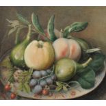 19th Century English School. Still Life with Fruit on a Porcelain Platter, Watercolour, 10.25" x