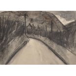 Percy Kelly (1918-1993) British. A Street Scene with a distant House, Charcoal Sketch, Unframed,