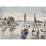 Nadia Benois (1896-1975) Russian. "Loguivi (France)", A River Scene with Boats, Watercolour,