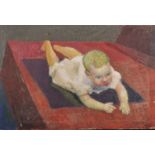 Geoffrey Underwood (1927-2000) British. "Ben 1962", a Young Baby on a Rug, Oil on Canvas, Signed and