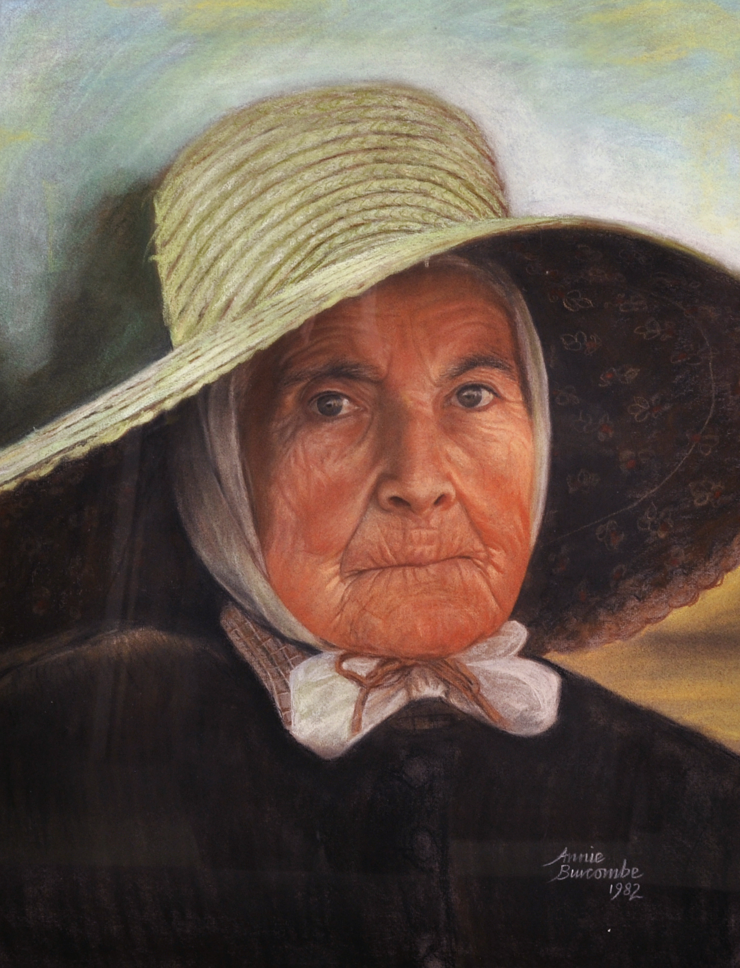 Annie Burcombe (20th Century) British. A Lady with a Straw Hat, Pastel, Signed and Dated 1982, 24.5"