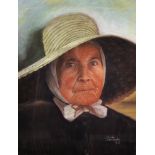 Annie Burcombe (20th Century) British. A Lady with a Straw Hat, Pastel, Signed and Dated 1982, 24.5"