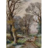 Henry Charles Fox (1855/60-1929) British. A Country Landscape, with Shepherd and Flock on a Path,