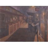 20th Century British School. An Evening Scene with Figures at a London Bus Stop, Oil on Canvas,