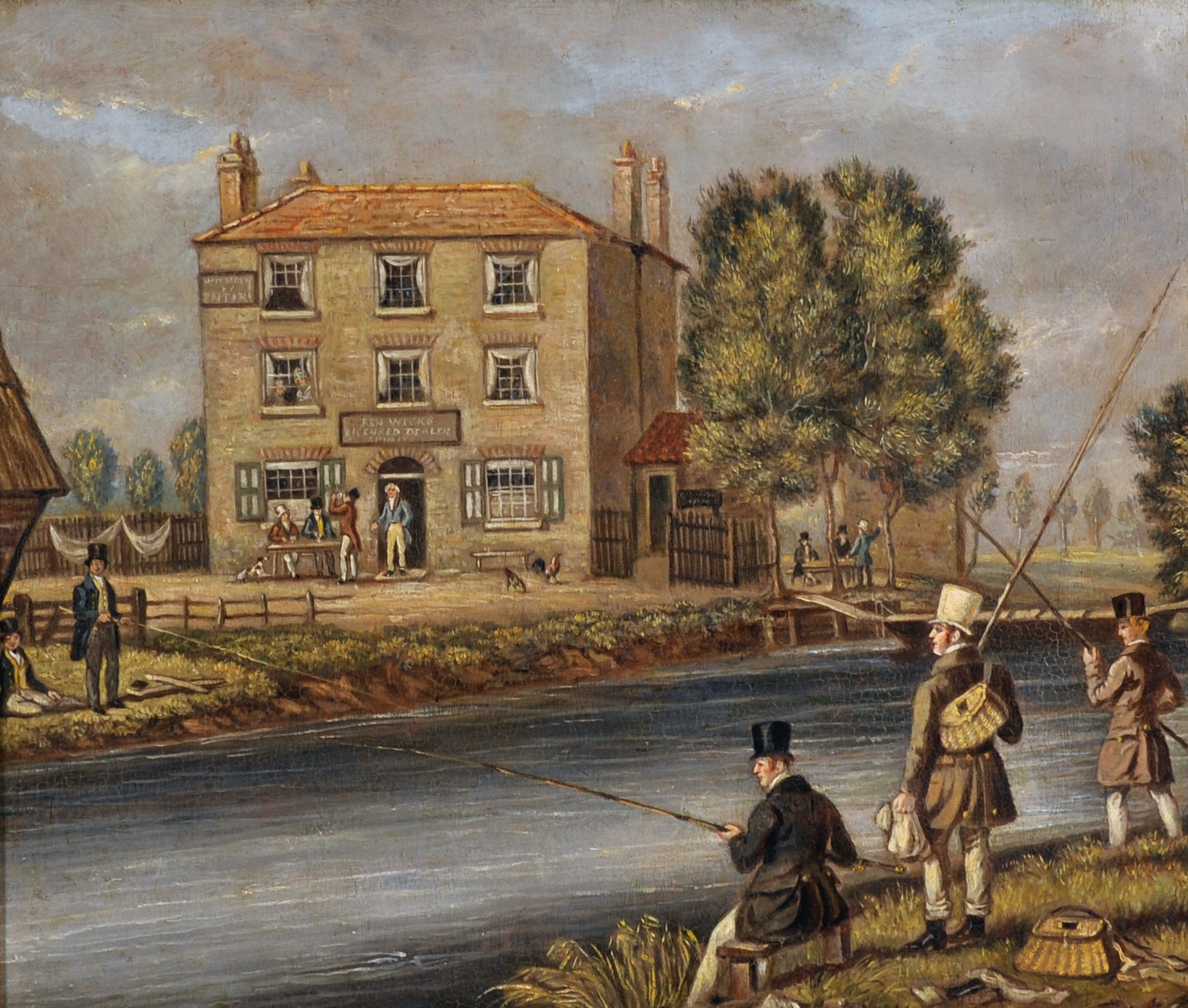 James Pollard (1792-1867) British. "Ben Wicks, Licensed Dealer Spirits", an Inn in a River