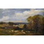 James Peel (1811-1906) British. An Extensive Landscape, with a Shepherd and Flock in the foreground,