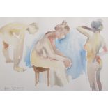 Angela Lukaszewicz (20th - 21st Century) British. Three Studies of a Naked Lady, Watercolour,