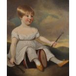 Early 19th Century American School. A Young Child with a Drum and Sticks, Oil on Canvas, 33.5" x