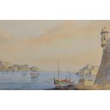 Joseph Galea (1904-1985) Maltese. "Grand Harbour, Malta", Watercolour, Signed and Inscribed 'Malta',
