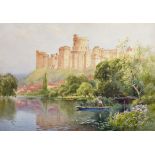 Ernest William Haslehurst (1866-1949) British. "Windsor Castle", from the River with a Figure in a