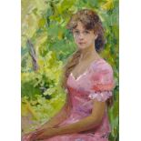 Vera Alexandrovna Maximouchkina (1923-1997) Russian. "Young Girl in The Pink Dress", stead in a