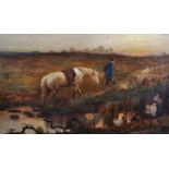 Circle of William Henry Gore (act.1880-1927) British. A Landscape at Dusk, with a Man on a Horse,