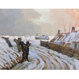 20th Century Continental School. A Snow Covered Landscape, with Farm Buildings, Gouache,