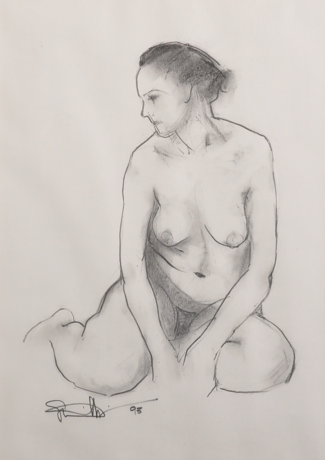 20th Century English School. A Crouching Naked Lady, Pencil, Indistinctly Signed and Dated '93, 13.