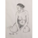 20th Century English School. A Crouching Naked Lady, Pencil, Indistinctly Signed and Dated '93, 13.