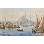 Ro Cherif (19th Century) Middle Eastern. 'The Golden Horn, Istanbul', with Figures in Boats in the