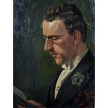 20th Century German School. Portrait of a Man in White Tie, Holding a Book, Oil on Board,