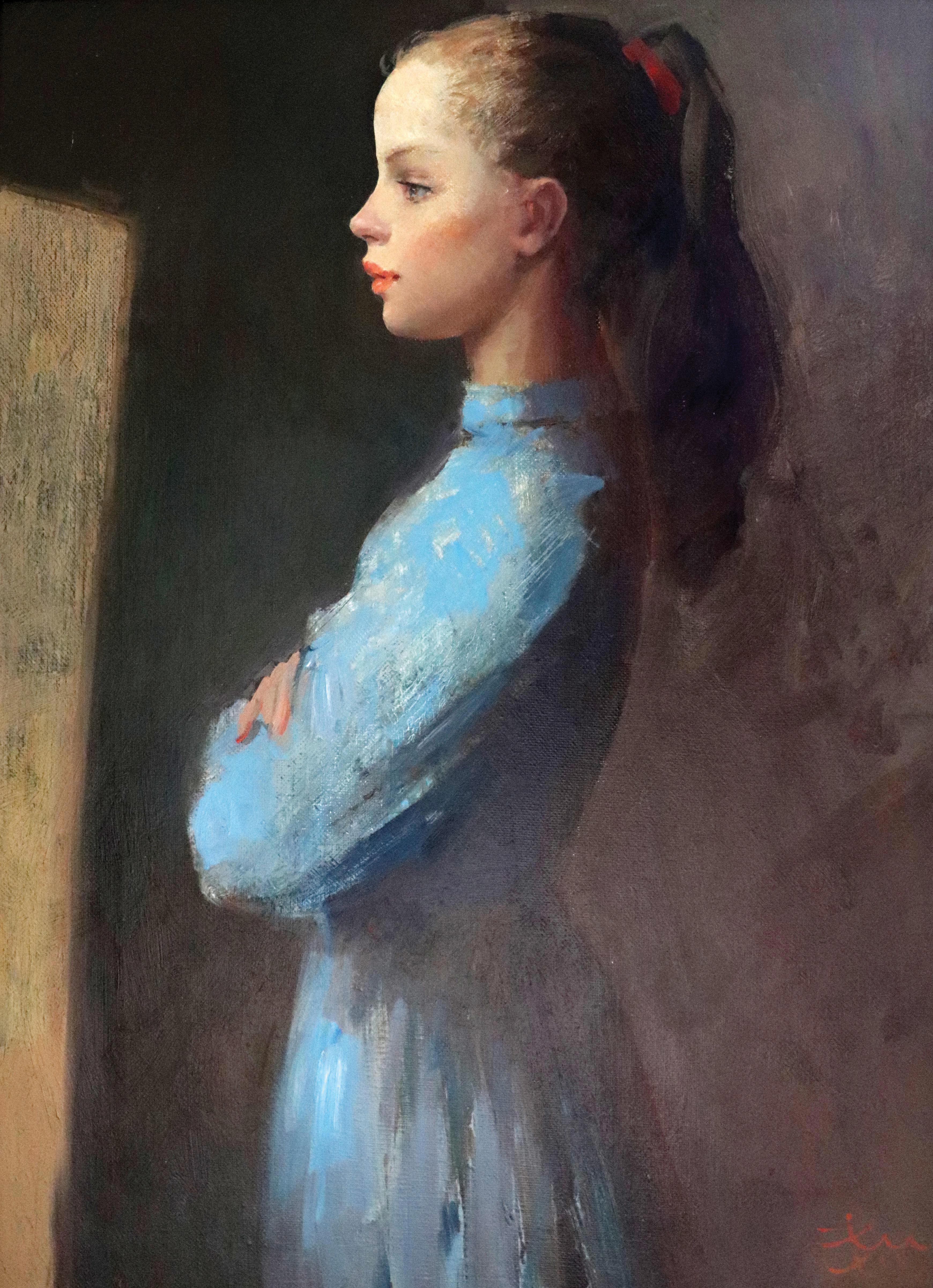 Ivan Nikolaievitch Shevchenko (1937-2011) Russian. "Young Girl in Blue",1937, Oil on Canvas, Signed,
