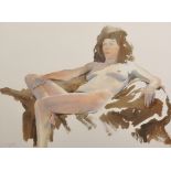 Richard M... Bolton (20th Century) British. "Deirdra Reclining on the Couch", Watercolour, Signed