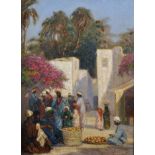 Augustus William Enness (1876-1948) British. A North African Street Market with Figures, Oil on