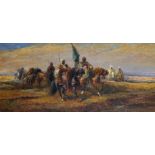 R... Allison (19th - 20th Century) European. A Middle Eastern Scene, with Men on Horseback, Oil on