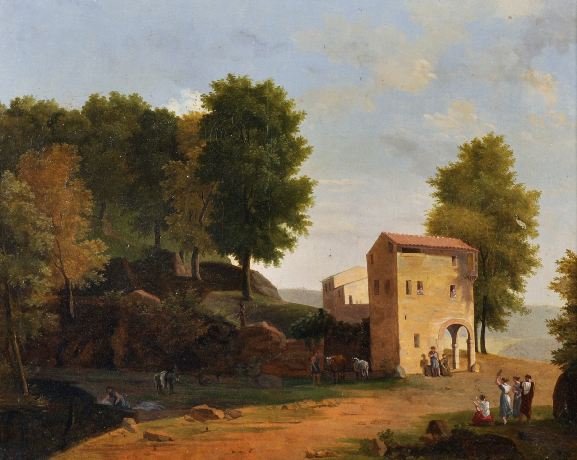 Early 19th Century French School. Figures Playing Musical Instruments in a Landscape, beside a