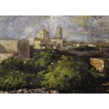 Joseph Bellia (1932-1999) Maltese. "Landscape- Gharghur", Acryllic with Oil Glaze on Artist's Board,