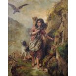 E...Dear (20th Century) British. A Young Girl on a Rocky Path, carrying a Lamb, with a Dog at her