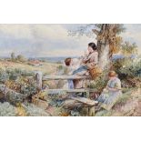 After Myles Birket Foster (1825-1899) British. Mother and Children by a Stile, Watercolour, bears