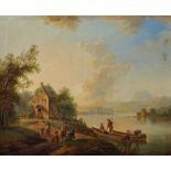 Circle of Franz Hochecker (1730-1782) German. A River Landscape, with Figures and Boats, Oil on