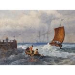 F... H... Headley (20th Century) British. Shipping Scene, with Figures in Small Boat in the