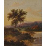 Charles Morris (c.1828-1870) British. A River Landscape, with a Figure on a Path, Oil on Board,