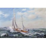 George Horne (20th Century) British. "Single Handed, Gypsy Moth IV", Oil on Canvas, Signed, and