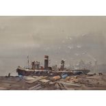 Sydney Vale (1916-1991) British. "Salvage", Study of a Boat Collecting Salvage, Watercolour, Signed,