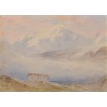 19th Century English School. A Cottage in a Mountainous Valley, Watercolour, Signed with Initials '