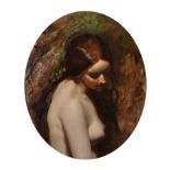 William Etty (1787-1849) British. Portrait of a half-length Naked Woman, Oil on Board, Oval, 13" x