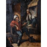 After David Teniers (1610-1690) Flemish. A Figure seated Smoking a Pipe, with other Figures at a